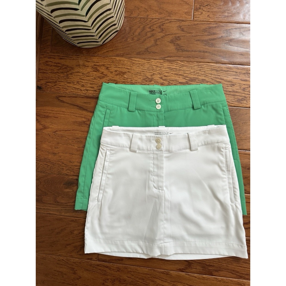 Lot of 2 Nike Golf Womens Size 2 Dri-Fit Skorts Skirts White Green 394663-100